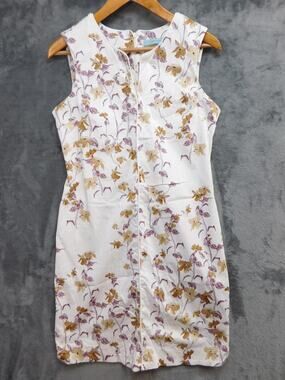 La Fée Maraboutée Dress Womens 36 White Floral Sheath Knee Length Cotton Italy